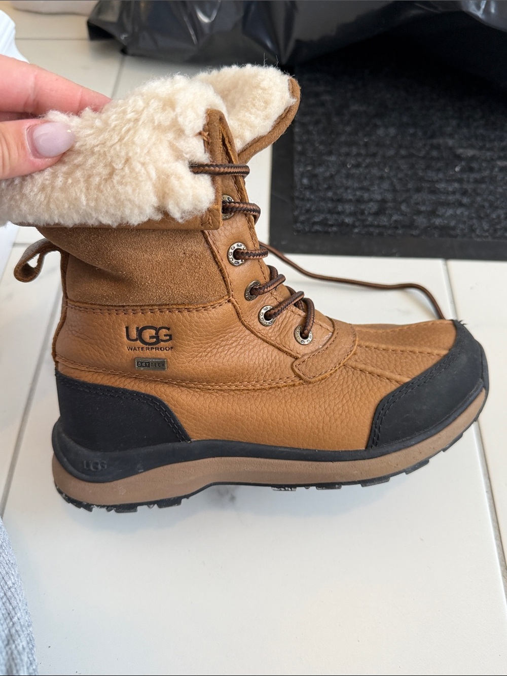 UGG Chestnut and Black Waterproof Shearling-Trim Lace-Up Boot